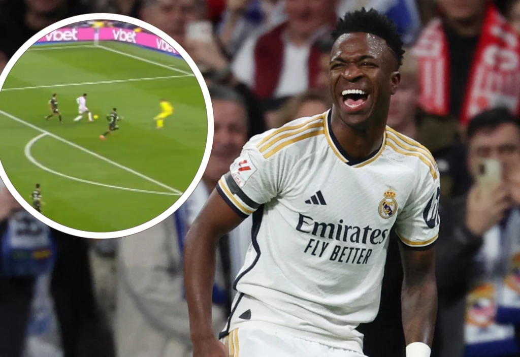 Vinicius Junior - gwiazdor Realu Madryt - w meczu z Gironą. W kółku akcja, po której gola strzelił Jude Bellingham Vinicius Junior - gwiazdor Realu Madryt - w meczu z Gironą. W kółku akcja, po której gola strzelił Jude Bellingham