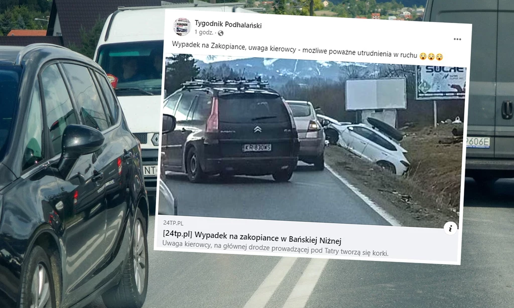 Po wypadku na Zakopiance droga jest zablokowana / fot. Reporter; Piotr Kamionka; Facebook/Tygodnik Podhalański