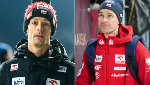 Skoki narciarskie: Puchar Świata. Na zdjęciu trener polskich skoczków Thomas Thurnbichler oraz jego podopieczny - Piotr Żyła