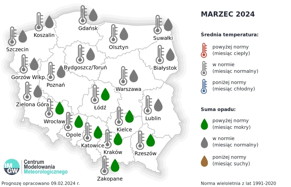W marcu temperatury będą w normie, za to na południu kraju opadów będzie więcej niż zazwyczaj