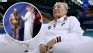 100-letni Taghi Askari oddał skok do wody na mistrzostwach świata w pływaniu w Dosze