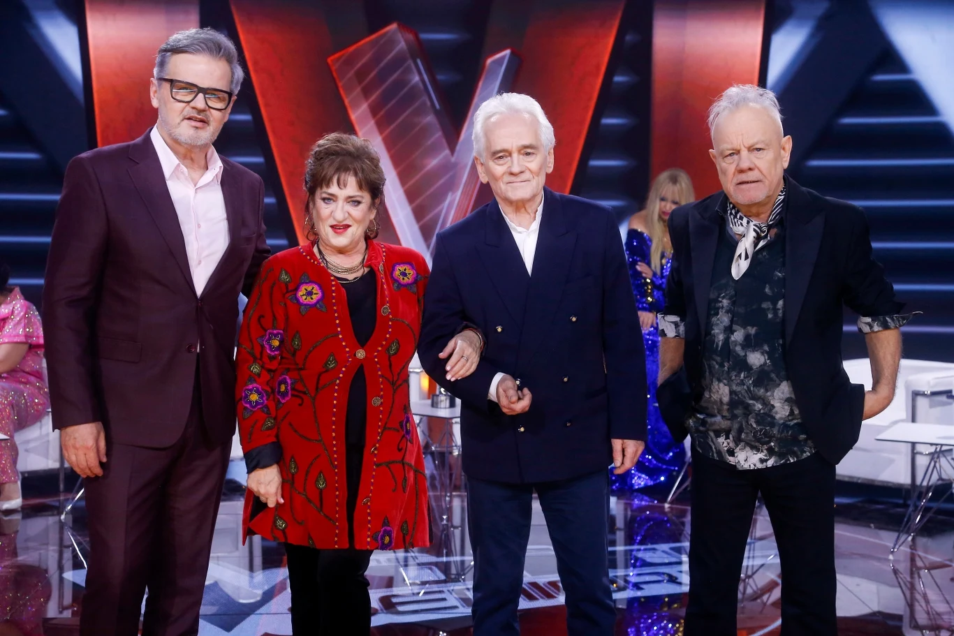Finaliści piątej edycji "The Voice Senior": Piotr Salata, Regina Rosłaniec Bavcevic, Tadeusz Talarek i Roman Wojciechowski