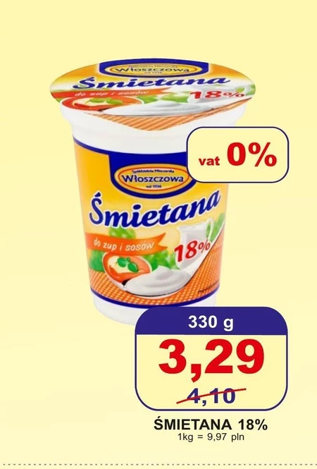 Włoszczowa Śmietana do zup i sosów 18% 330 g