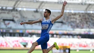 Miltiadis Tentoglou, który sięgnął po złoto w skoku w dal podczas igrzysk w Tokio
