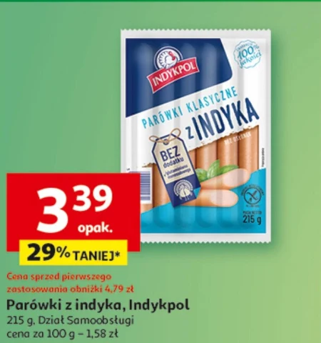 Indykpol Parówki klasyczne z indyka 215 g (6 sztuk)