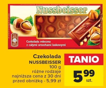 Nussbeisser Czekolada mleczna z całymi orzechami laskowymi 100 g