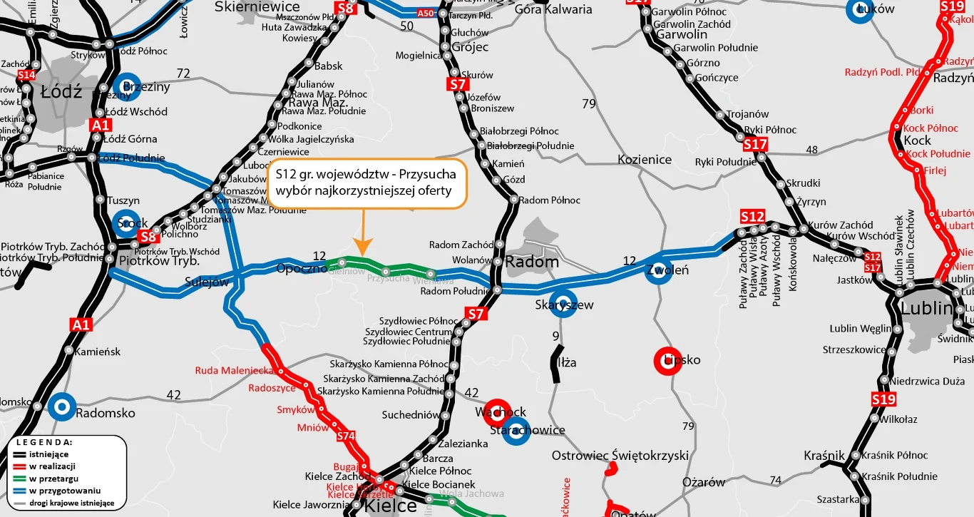 Nitka zostanie poprowadzona nowym śladem, poza istniejącym pasem drogowym drogi krajowej nr 12, przez tereny rolne i leśne. 