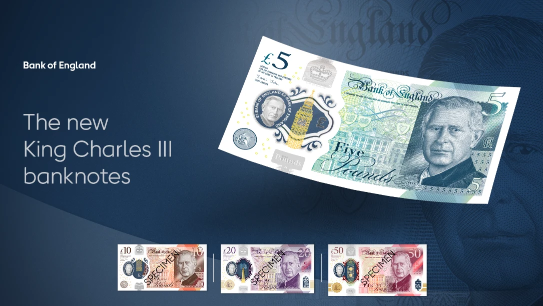Bank Anglii zaprezentował nowe banknoty z królem Karolem III. Źródło: bankofengland.co.uk