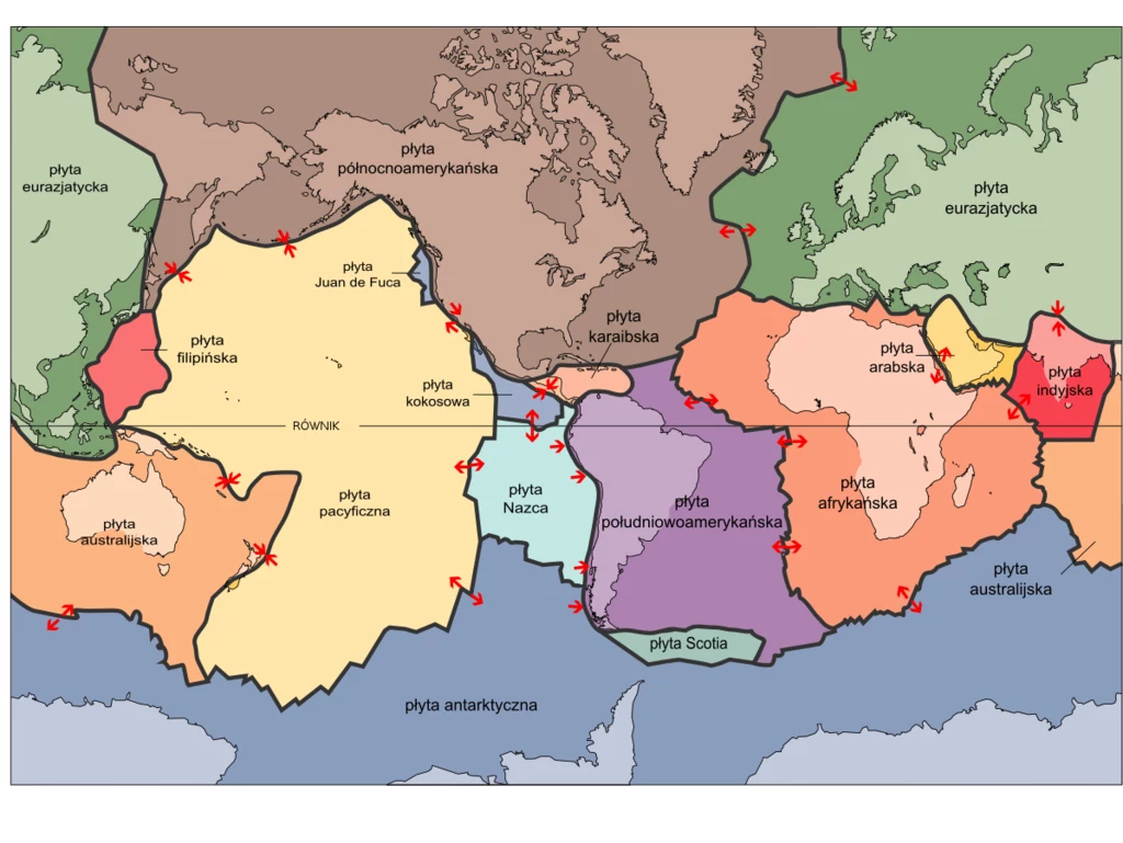 Układ głównych płyt tektonicznych na świecie