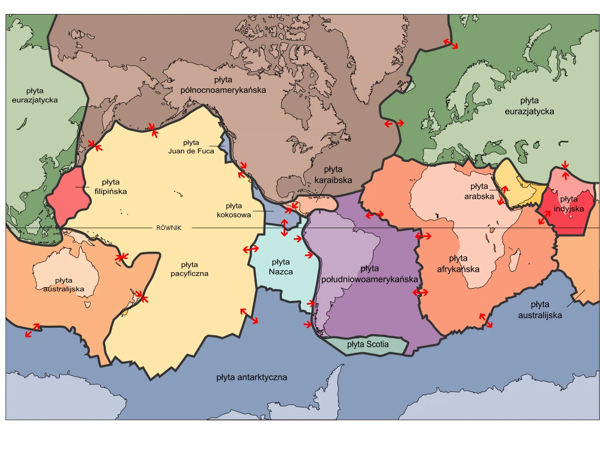 Układ głównych płyt tektonicznych na świecie