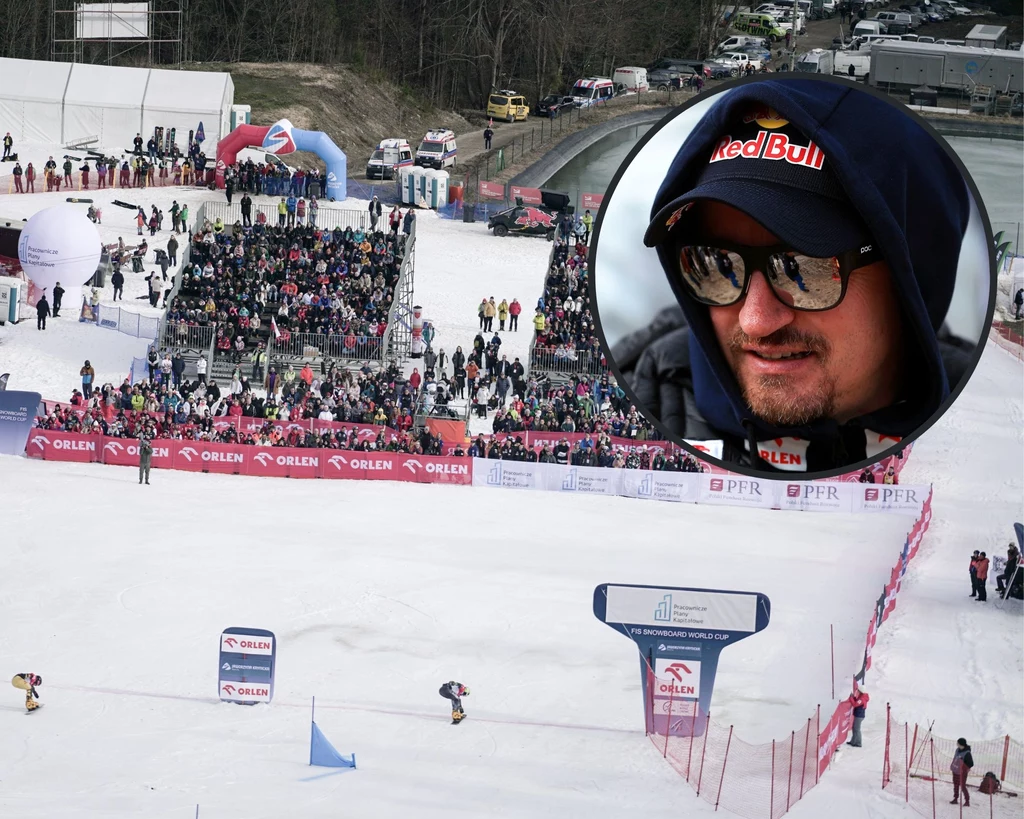 Adam Małysz, prezes PZN (w ramce), z podziwem przyglądał się temu, co działo się w czasie PŚ w snowboardzie
