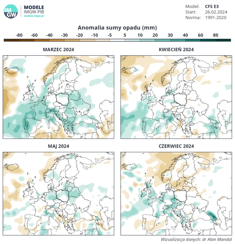 Suma opadów w marcu na północy i południowym wschodzie Polski może się okazać wyższa niż wynika to ze średniej z lat 1991-2020