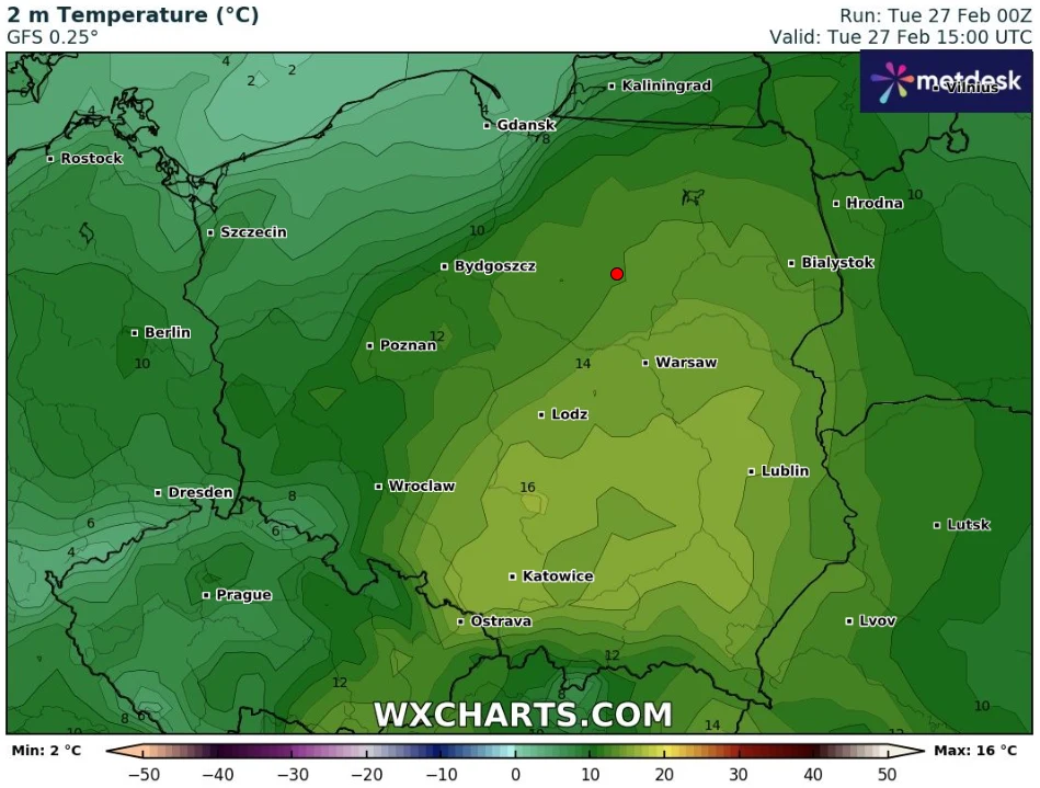 Na południu zanotowano we wtorek temperaturę 17,3 st. C. W tym samym czasie nad morzem było jedynie 3,5 st. C