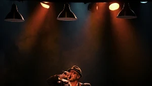 Eric Cantona dający koncert w Comedie Odeon Theatre w Lyonie