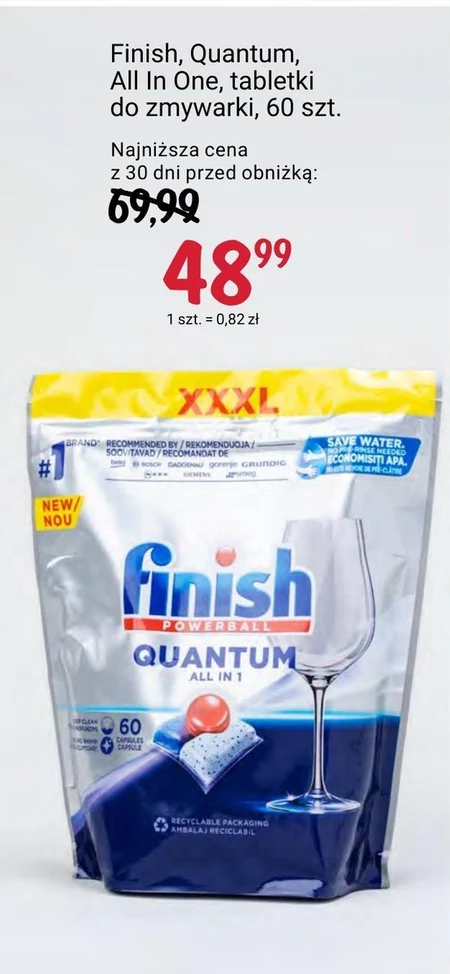 Finish Quantum Fresh Kapsułki do mycia naczyń w zmywarce 624 g (60 sztuki)