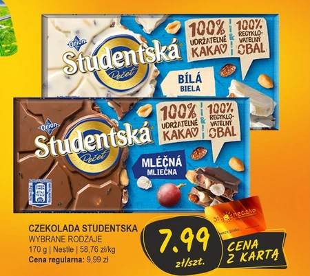 Orion Studentská Biała czekolada z orzechami ziemnymi żelkami i rodzynkami 170 g