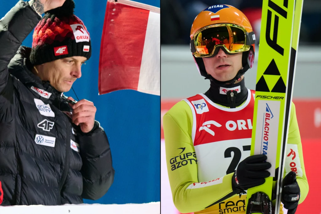 Skoki narciarskie: Puchar Świata. Na zdjęciu trener polskich skoczków Thomas Thurnbichler oraz jego podopieczny - Kamil Stoch Skoki narciarskie: Puchar Świata. Na zdjęciu trener polskich skoczków Thomas Thurnbichler oraz jego podopieczny - Kamil Stoch
