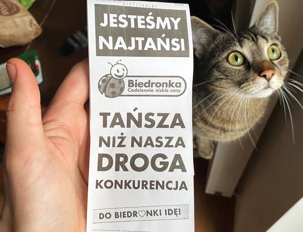 Ulotka dodrukowana w ramach paragonu otrzymywanego po zakupach w Biedronce.