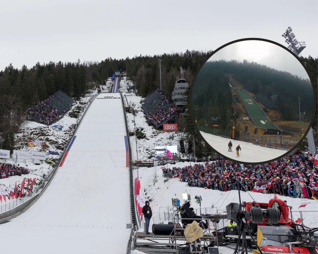 Wielka Krokiew. W ramce stan skoczni w południe 5 marca Wielka Krokiew. W ramce stan skoczni w południe 5 marca