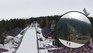 Wielka Krokiew. W ramce stan skoczni w południe 5 marca