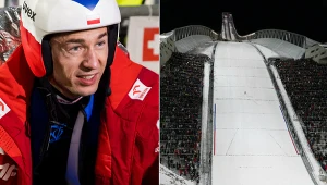 Skoki narciarskie. Na zdjęciu reprezentant Polski Kamil Stoch oraz skocznia Holmenkollen z Oslo