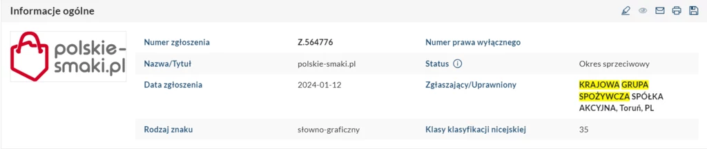 Znak towarowy polskie-smaki.pl. Źródło: uprp.gov.pl