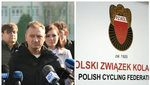 Sławomir Nitras, minister sportu i turystyki. Logo Polskiego Związku Kolarskiego