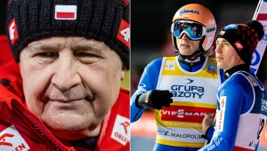 Były prezes Polskiego Związku Narciarskiego Apoloniusz Tajner oraz nasi skoczkowie narciarscy - Dawid Kubacki i Kamil Stoch