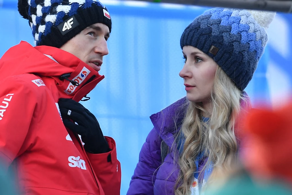 Skoki narciarskie. Na zdjęciu reprezentant Polski Kamil Stoch oraz jego żona Ewa Bilan-Stoch