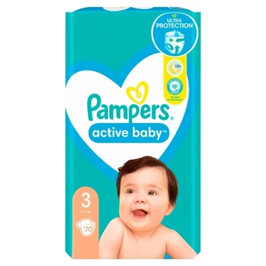 Pampers Active Baby Size 3, 70 Nappies, Up To 12h Protection, [{diapersnappysizeweight}] - 1