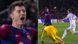 Robert Lewandowski celebrujący gola dla FC Barcelona w meczu Ligi Mistrzów z SSC Napoli