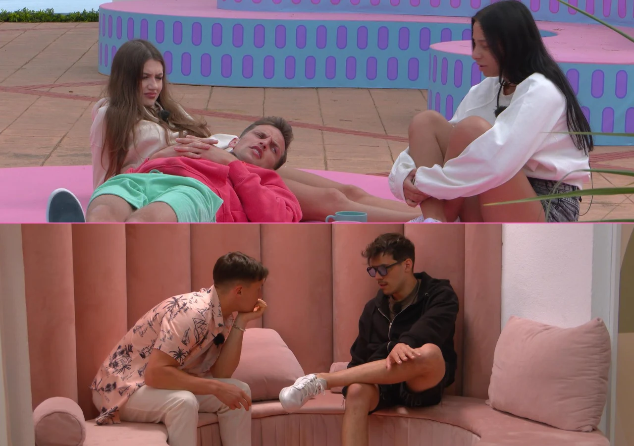 Love Island 9 - na górze: Asia, Rafał, Emi. Na dole: Jarek, Bartek Love Island 9 - na górze: Asia, Rafał, Emi. Na dole: Jarek, Bartek