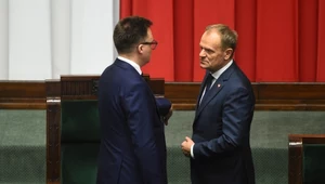 Marszałek Sejmu Szymon Hołownia i premier Donald Tusk