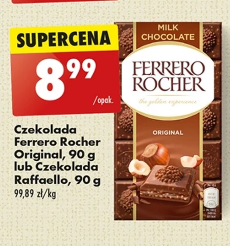 Ferrero Rocher Czekolada deserowa nadziewana z orzechowym nadzieniem i kawałkami orzechów 90 g