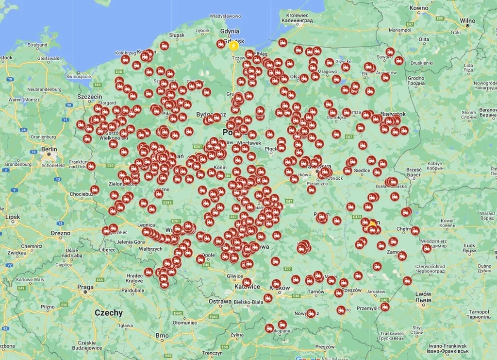 Mapa strajku rolników. 20 marca blokady dróg w całej Polsce.