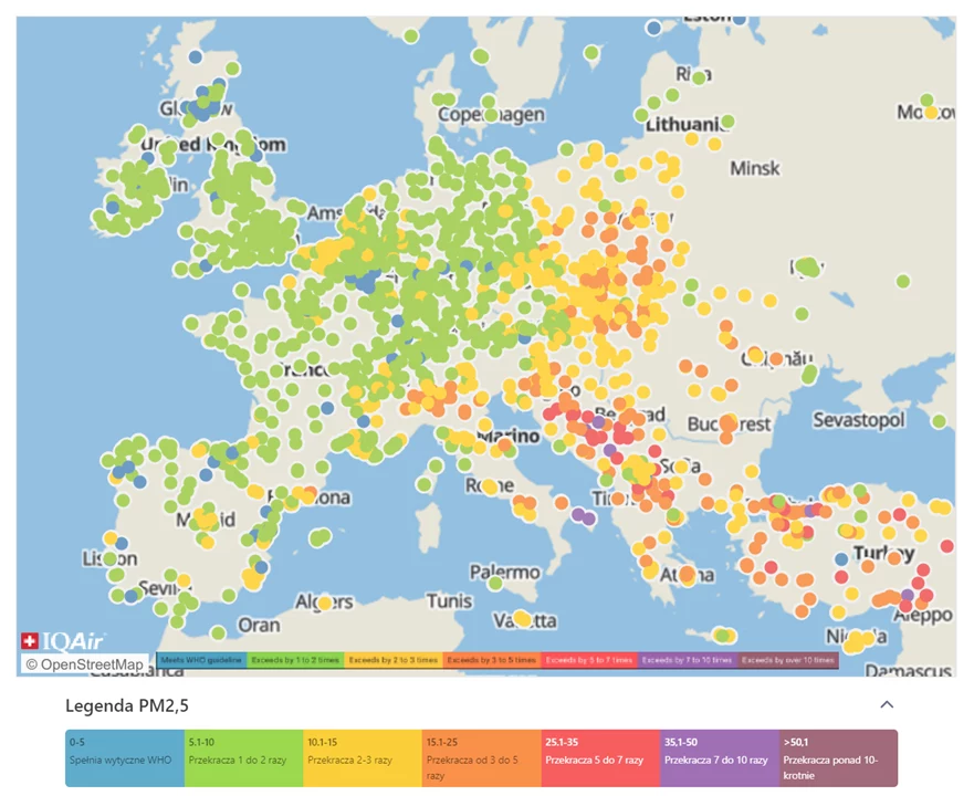Jakość powietrza w miastach Europy