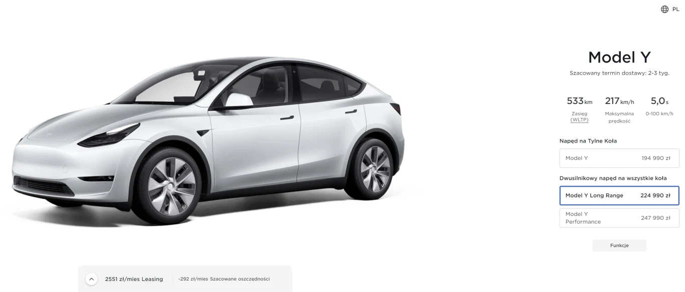 Aktualne ceny Tesli Model Y. Fot tesla.com