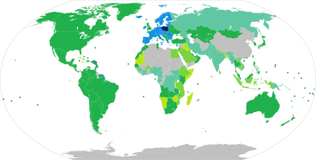 Mapa krajów dla podróżnych z Polski.