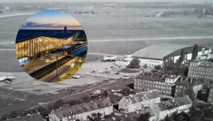 Hangar główny portu lotniczego Gdańsk-Wrzeszcz w latach 60. XX wieku. Obecnie budynek Galerii Zaspa