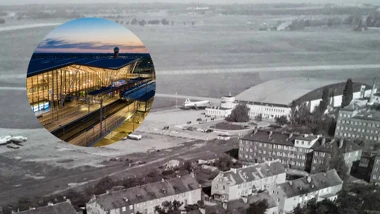 Hangar główny portu lotniczego Gdańsk-Wrzeszcz w latach 60. XX wieku. Obecnie budynek Galerii Zaspa