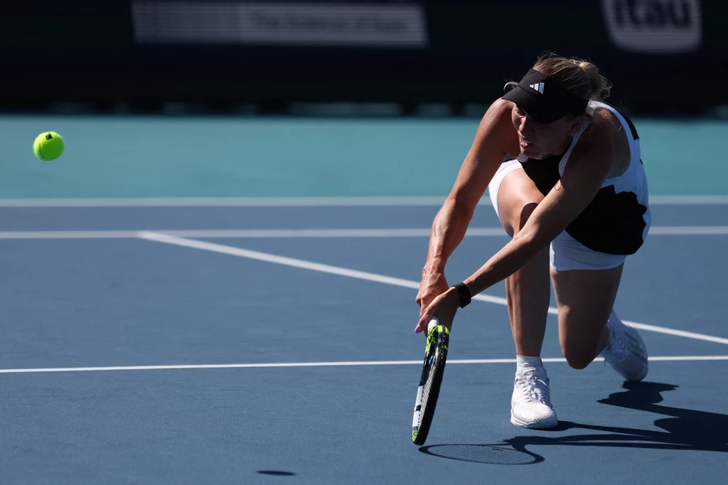 Caroline Wozniacki podczas meczu WTA 1000 w Miami Caroline Wozniacki podczas meczu WTA 1000 w Miami