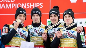 Domen Prevc, Lovro Kos, Timi Zajc i Peter Prevc 