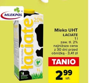 Łaciate Mleko UHT 2,0 % 1 l niska cena