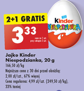 Kinder Niespodzianka Słodkie jajko z niespodzianką pokryte czekoladą mleczną 20 g niska cena