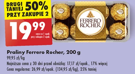 Ferrero Rocher Chrupiący wafelek z kremowym nadzieniem i orzechem laskowym w czekoladzie 200 g