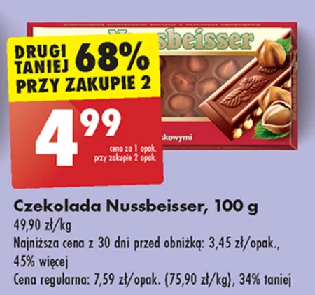 Nussbeisser Czekolada gorzka z całymi orzechami laskowymi i rodzynkami 100 g