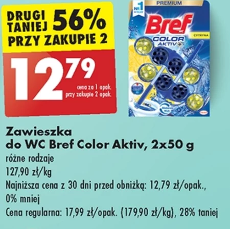 Bref WC Color Aktiv+ Zawieszka myjąco-zapachowa do muszli WC eukaliptus 50 g