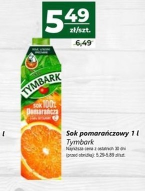 Tymbark Sok 100 % pomarańcza 1 l niska cena