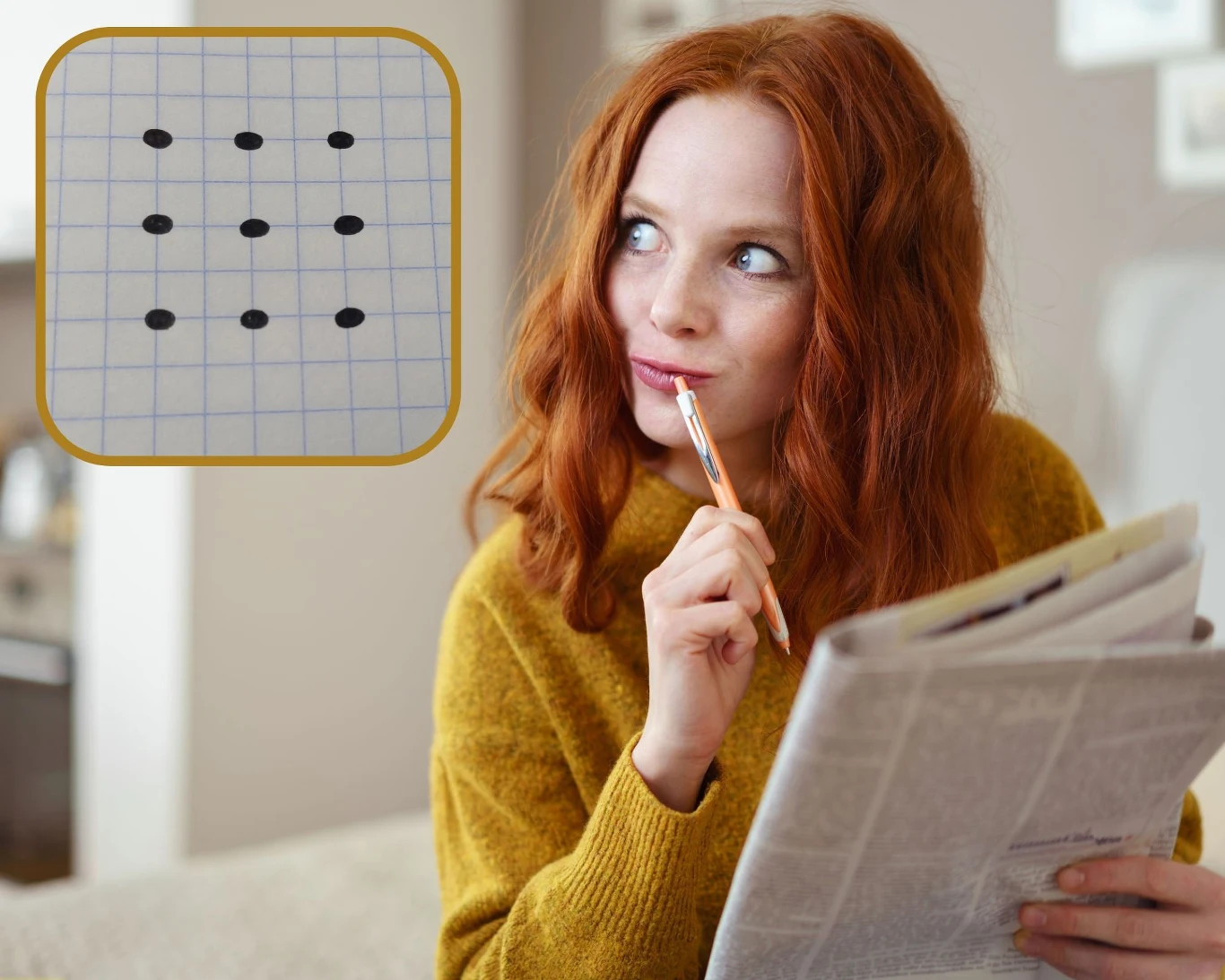 Zagadka graficzna z dziewięcioma kropkami należy do najpopularniejszych, ale i najtrudniejszych. Nie jest łatwo wpaść na poprawne rozwiązanie./ Fot. materiały własne Zagadka graficzna z dziewięcioma kropkami należy do najpopularniejszych, ale i najtrudniejszych. Nie jest łatwo wpaść na poprawne rozwiązanie./ Fot. materiały własne