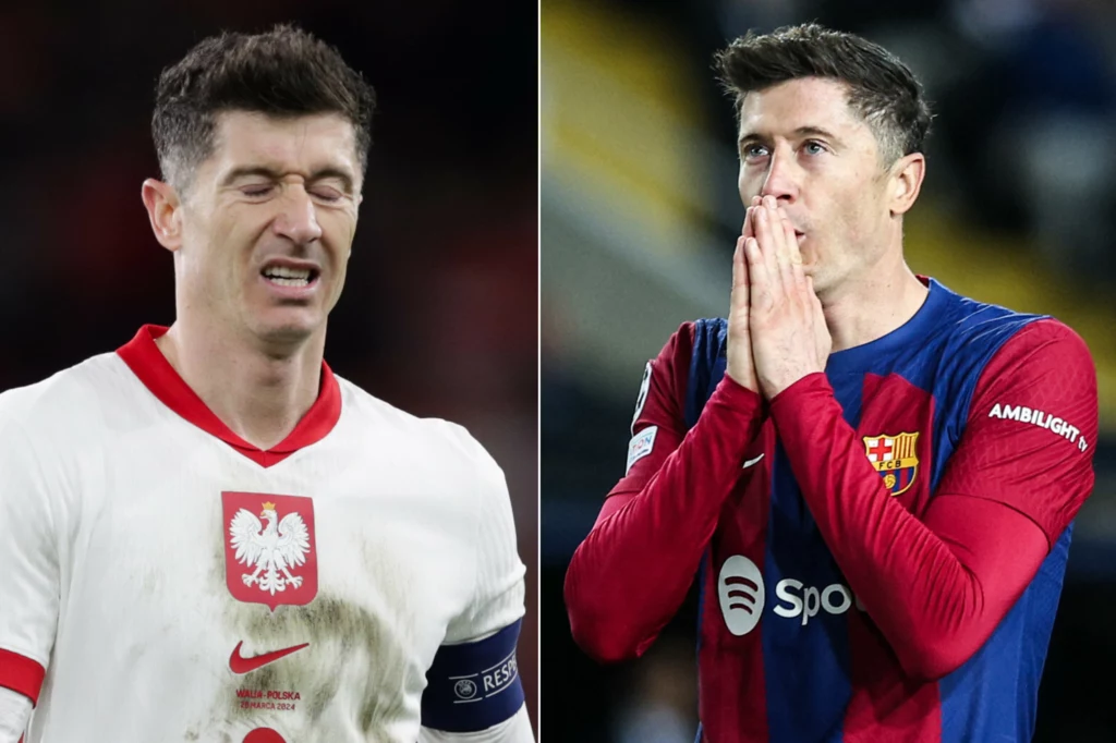 Robert Lewandowski podczas meczu reprezentacji Polski oraz FC Barcelona Robert Lewandowski podczas meczu reprezentacji Polski oraz FC Barcelona